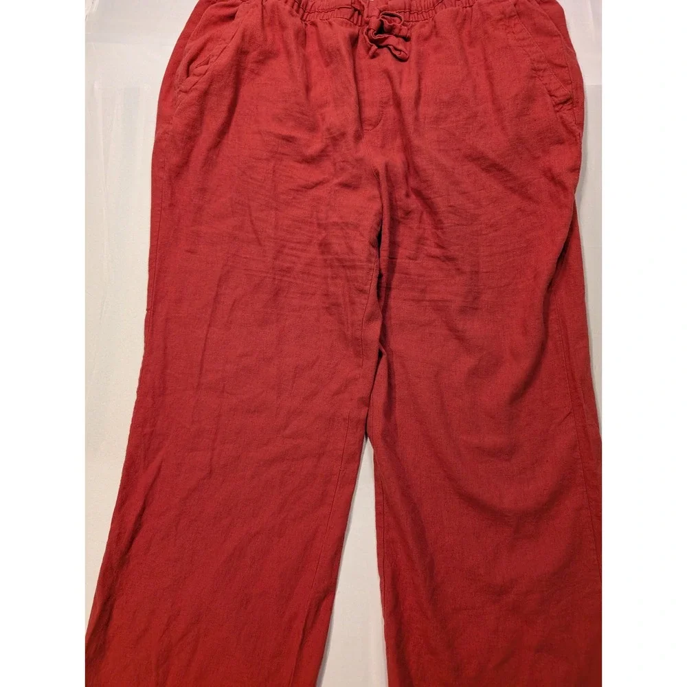 Old Navy Mens XL Red Linen Blend Drawstring Elastic Waist Straight Leg Pants - Picture 3 of 11